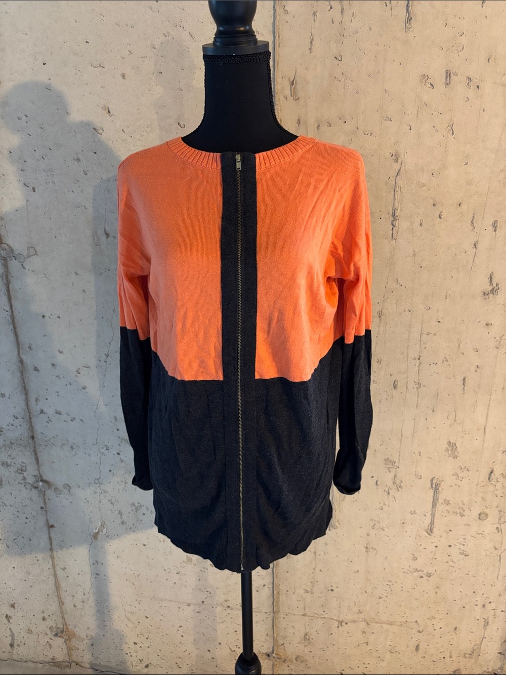 Colorblock Zip Cardigan in Orange and Black
